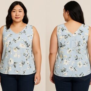 Premise Studio Blue Floral Sleeveless Blouse XL NWT